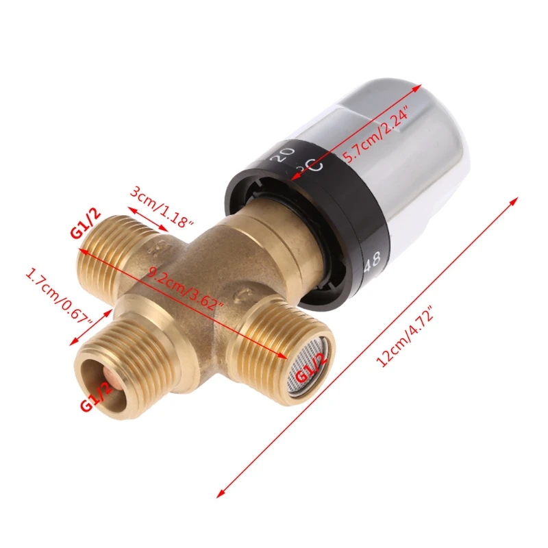 

Solid Brass G1/2 Male 3 Way Thermostatic Mixing Valve Shower Water Temperature Control