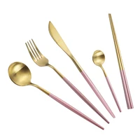 pink gold cutlery set 1810 stainless steel dinnerware silverware flatware set dinner knife fork spoons chopsticks dropshipping