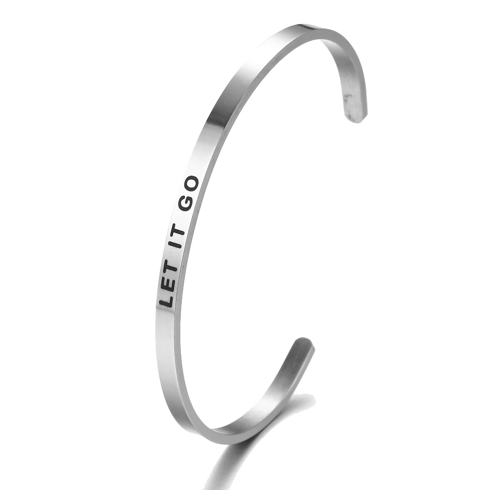 Модный вдохновляющий Серебряный браслет застежка Выгравированный LET IT GO мантра