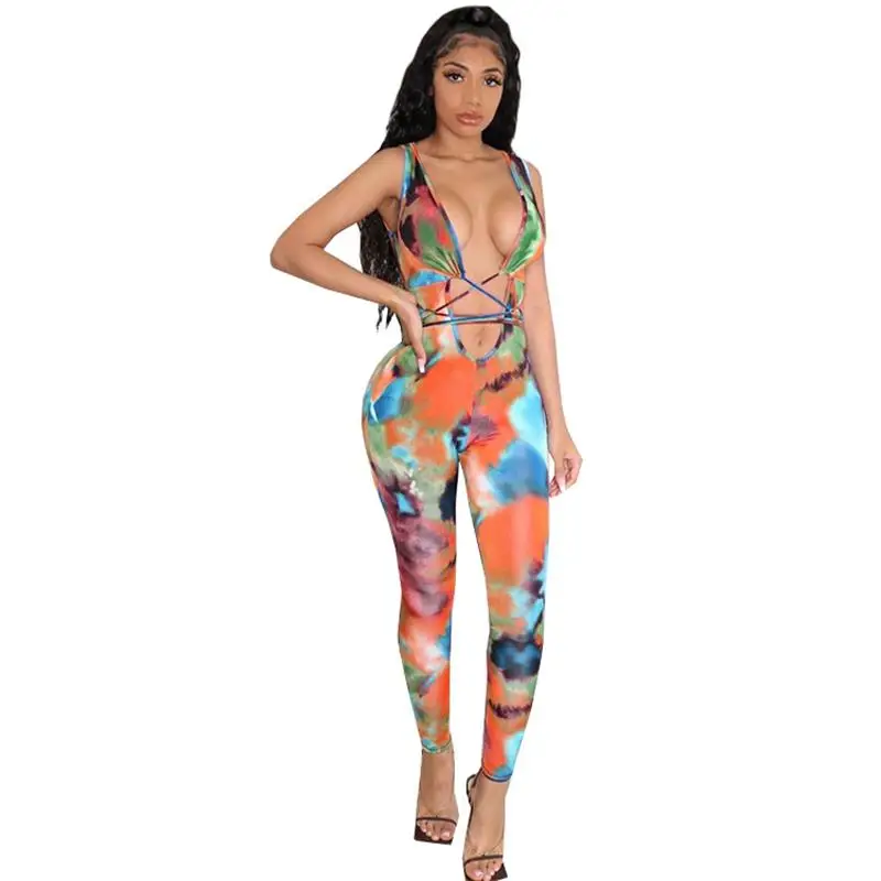 Женский слитный комбинезон с глубоким V-образным вырезом Облегающий для вечерние