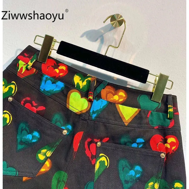 Ziwwshaoyu дизайнерские высококачественные осенние цветные шорты с принтом в форме сердца джинсовые Хлопковые женские