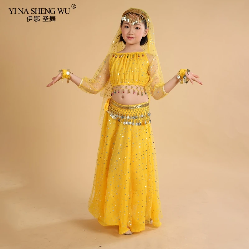 Одежда для танца живота индийский танец костюмы детей 7 шт. детская сексуальная