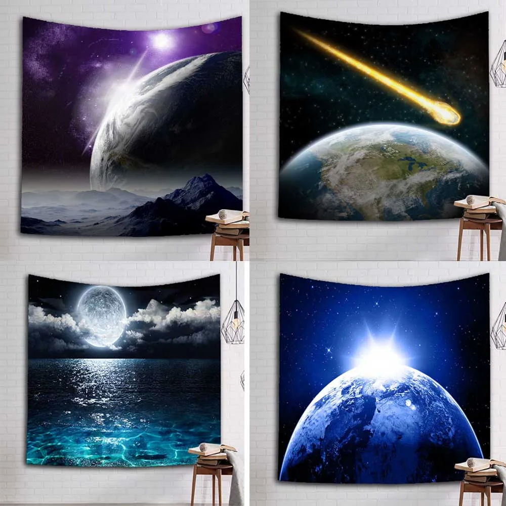 

Настенный Гобелен Galaxy Moon со звездным небом, украшение в стиле хиппи, бохо, психоделическая мандала, настенное искусство, коврик для йоги, дом...