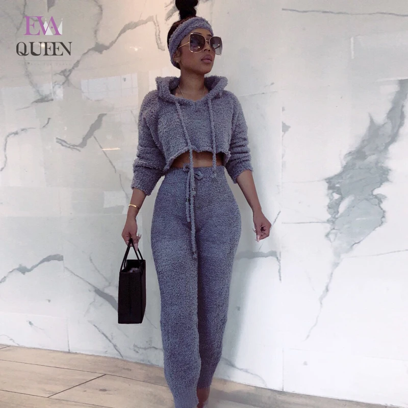 Сексуальный женский комплект EvaQueen из 2 предметов зима 2021 повседневная однотонная