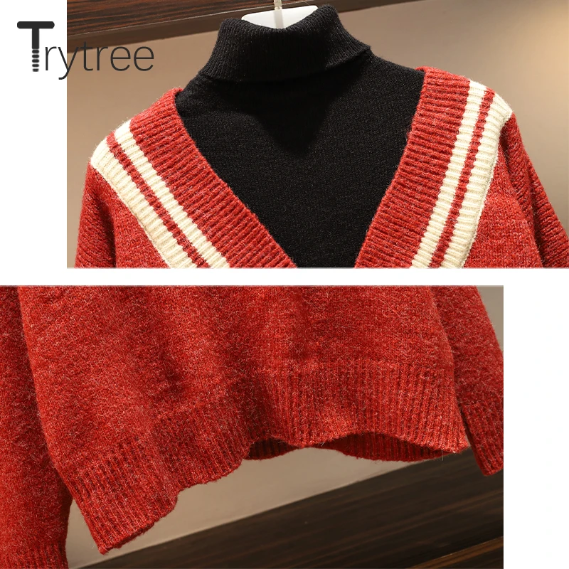 Trytree осенне зимний комплект из двух предметов Повседневная водолазка лоскутный