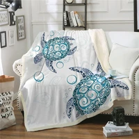 bed sofa throw blanket sea turtle printed white soft warm winter sherpa fleece bedspread plush blanket for children adults couch