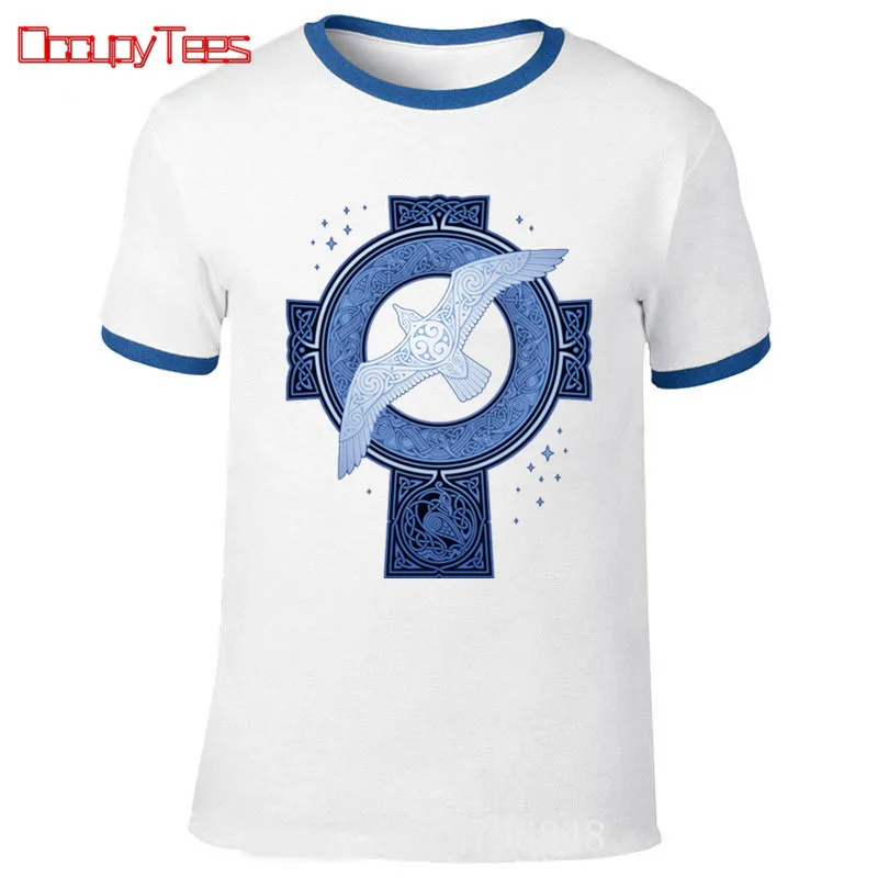 Футболка мужская с принтом ворона викингов хлопок короткий рукав Повседневная