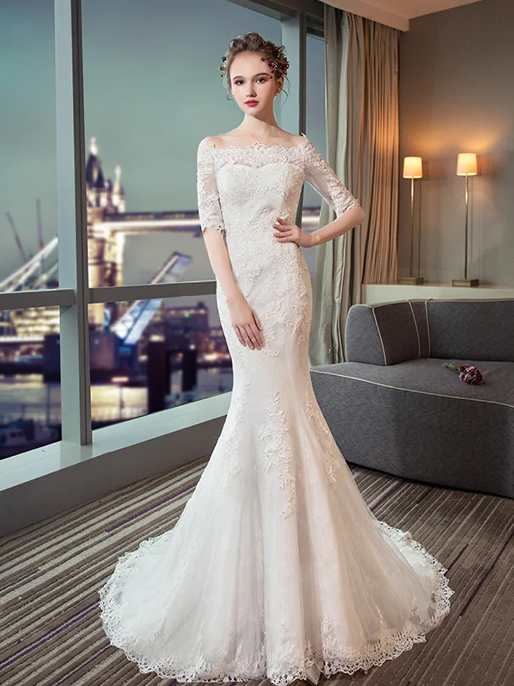 Женское свадебное платье Русалка LAMYA белое или красное с коротким рукавом и