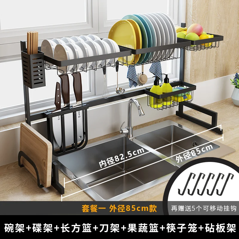 

Stainless Steel Kitchen Rack Multi-layer Drain Dish Rack Kitchen Utensils Storage Supplies Sink Drainage Shelf Black Sink Stand