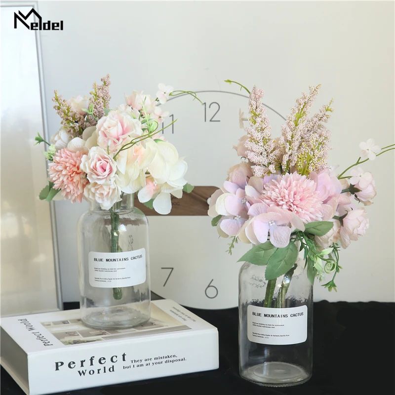 Искусственный цветок Meldel букет роз Шелковый помпон гортензии декор для