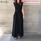 Комбинезон ZANZEA женский с широкими штанинами, элегантный однотонный модный Ромпер без рукавов, с V-образным вырезом, лето