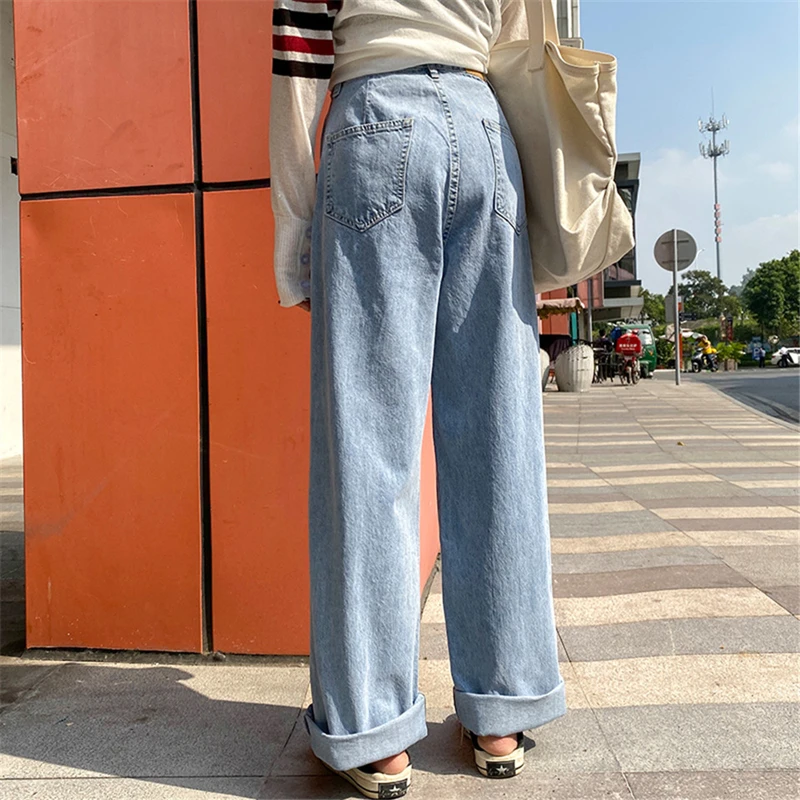 

Woman Jeans High Waist Clothes Wide Leg Denim Clothing Blue Streetwear Vintage Quality 2021 Fashion Harajuku Straight Pants