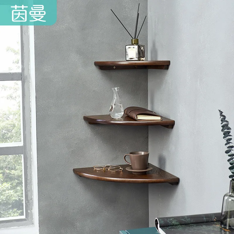 

Solid wood fan-shaped corner shelf modern living room multifunctional tripod storage flower shelf