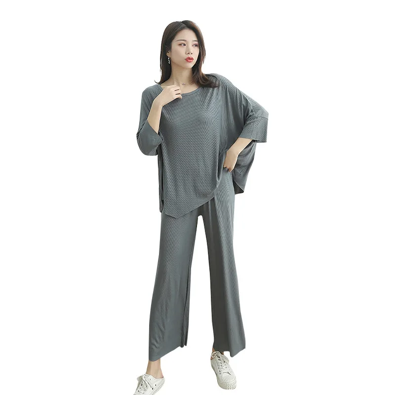 

Plus Size Home Wear Pajamas Women's Round Neck Spring and Summer Home Clothes Suit Nine Points Pants Pink Pyjamas Women