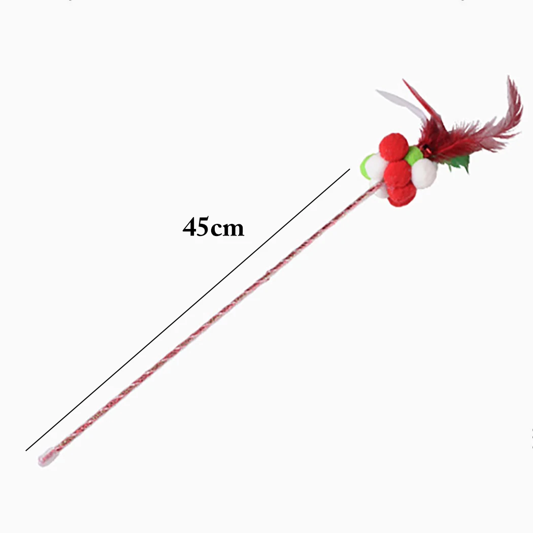 

2pcs Cat Toy Christmas Cat Teaser Interactive Pompom Faux Feather Cat Wand with Cat Toy Ball Feather Funny Toys for Cats