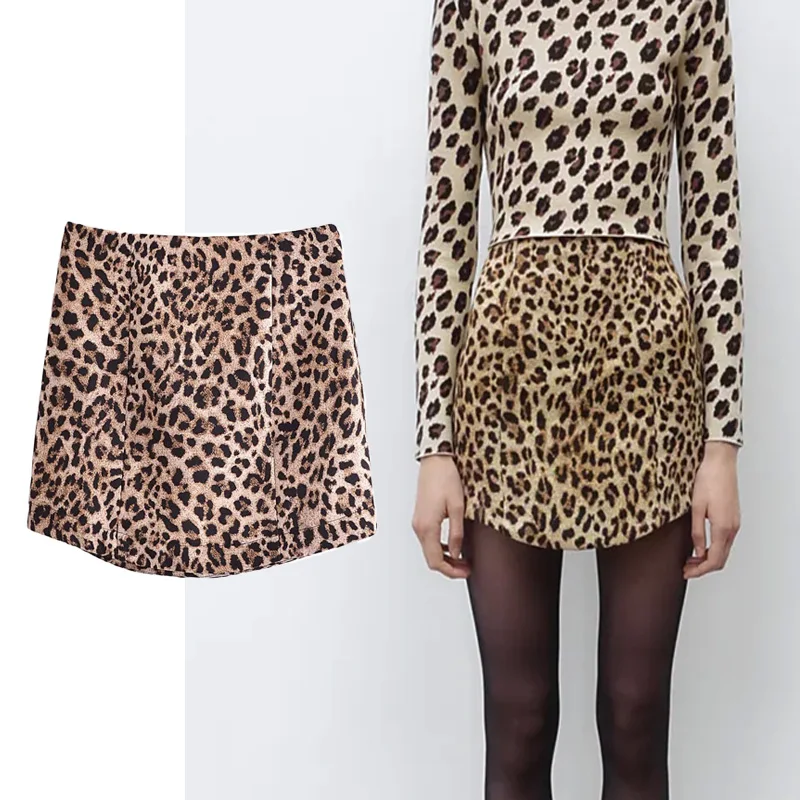 

Юбка-трапеция женская с леопардовым принтом, на молнии, с завышенной талией