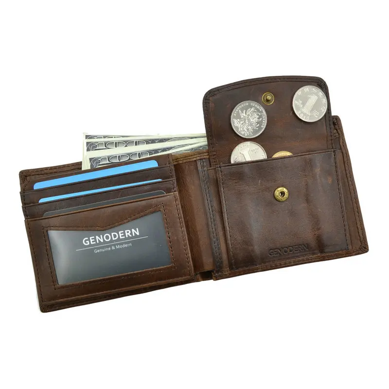 

Cow Leather Men Wallets with Coin Pocket Vintage Male Purse Function Brown Genuine Leather Men Wallet with Card Holders