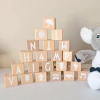 26pcs alphabet building blocks wood beech letters cubes children toddler early educational learning toys baby nursery room decor