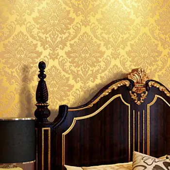 PVC embossed bumpy yellow wallpaper 3d European Damascus living room bedroom hotel restaurant shop home decoration