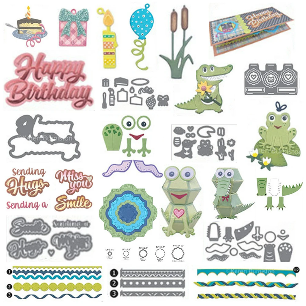 

New Happy Birthday Gift Shadow Animal Hug Label Border Mix Metal Cutting Dies Diy Scrapbook Diary Decoration Embossing Template