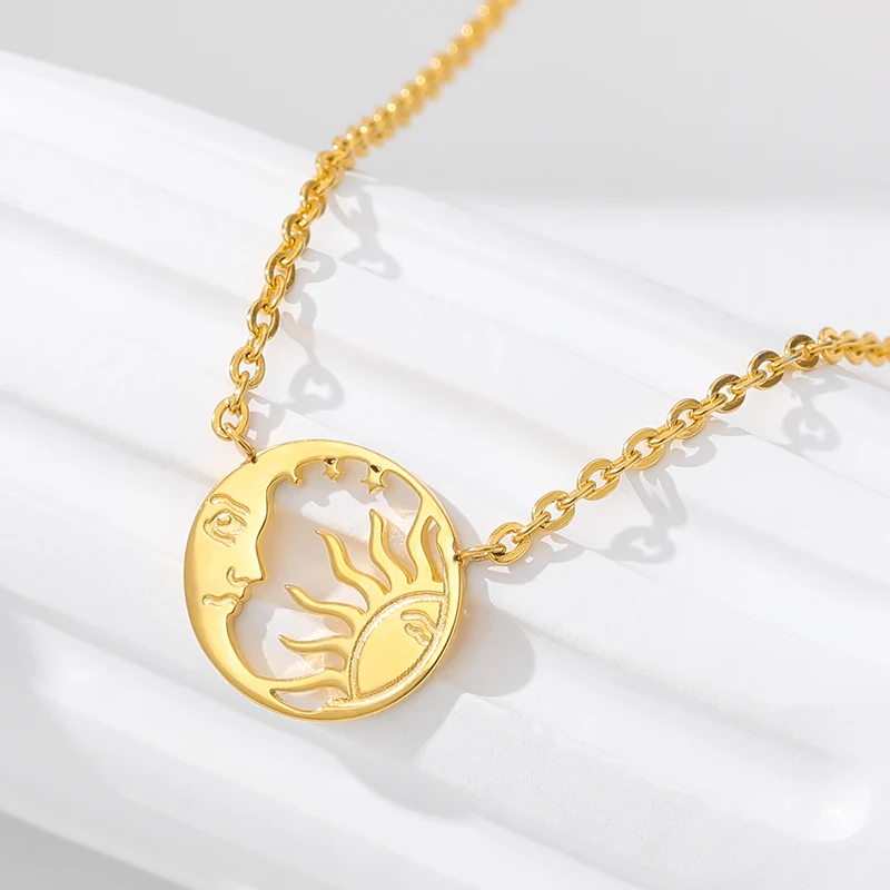 Moon and Sun Necklaces Gifts For Women Stainless Steel Collane Gothic Jewelry Fashion Lover Statement Collier Femme | Украшения и