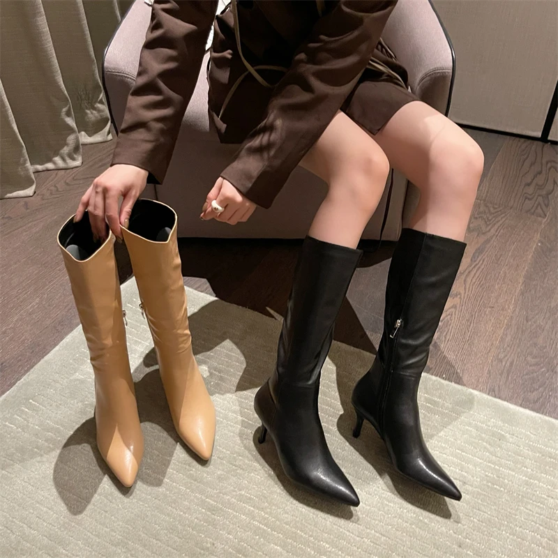 

Za New Women's Ankle Boots Autumn Winter Chelsea Boots Pu Leather Zipper Chunky Heels Platform Fashion Ladies Shoes Long Boots