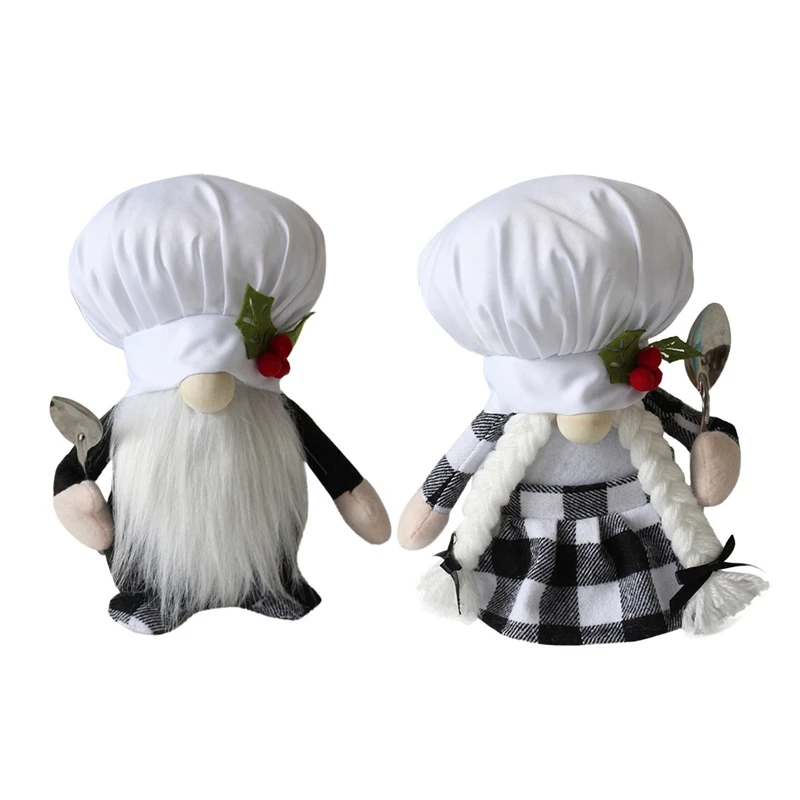 

2 Pcs Kitchen Chef Gnomes Doll Decorations Couples Gifts Farmhouse Home Decor Tomte Scandinavian for Household Ornaments