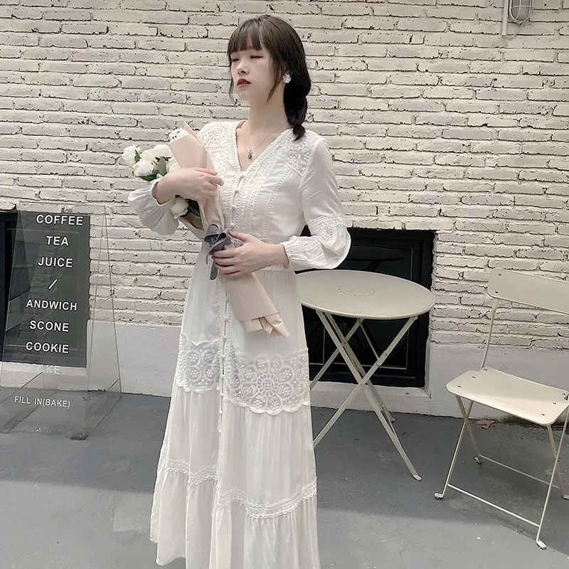 

2021 Summer Dress Women Bohemian Vintage Holiday Dresses V-Neck Lantern Sleeve Maxi Dress Beach Long Female Vestidos Hollow Out