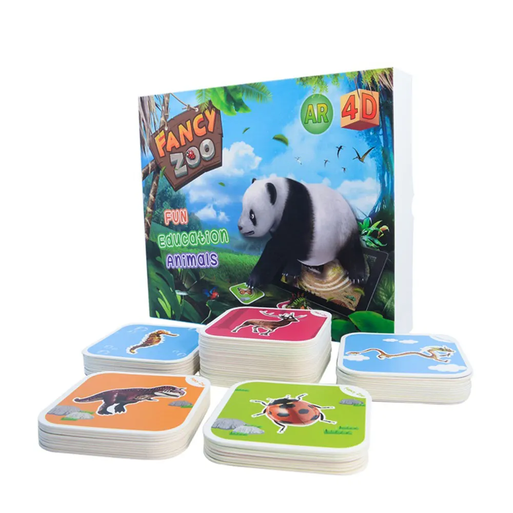 Tarjeta de dibujos animados 4D de animales, juguetes educativos sensoriales divertidos, aprendizaje de palabras VR, Educaci&oacute;n Temprana, juguetes Montessori 6Y de Navidad, 68 Uds.-1