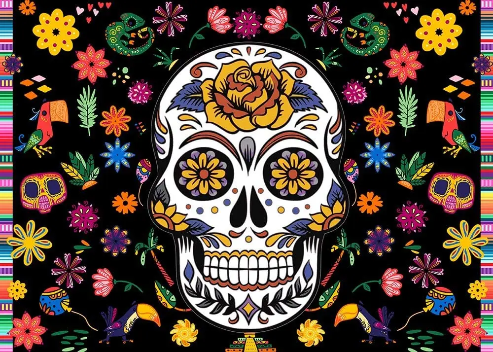 Mexican Fiesta Carnival Festival Day of The Dead Photography Background 7x5ft Vinyl Dia DE Los Muertos Birthday Party Backdrops enlarge