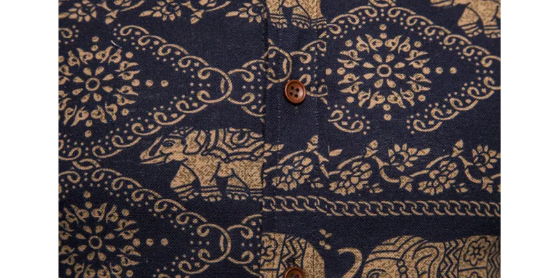 Мужская приталенная рубашка с длинным рукавом полосатая принтом слонов в стиле