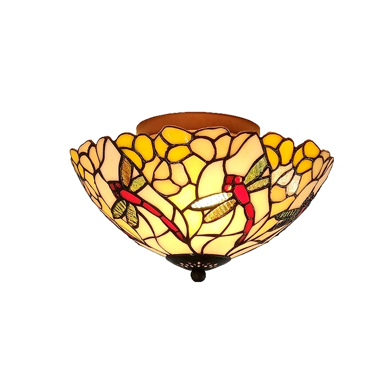 

American 10 inch dragonfly ceiling lamp Tiffany style aisle bedroom balcony glazed lamp antique personality art led lighting