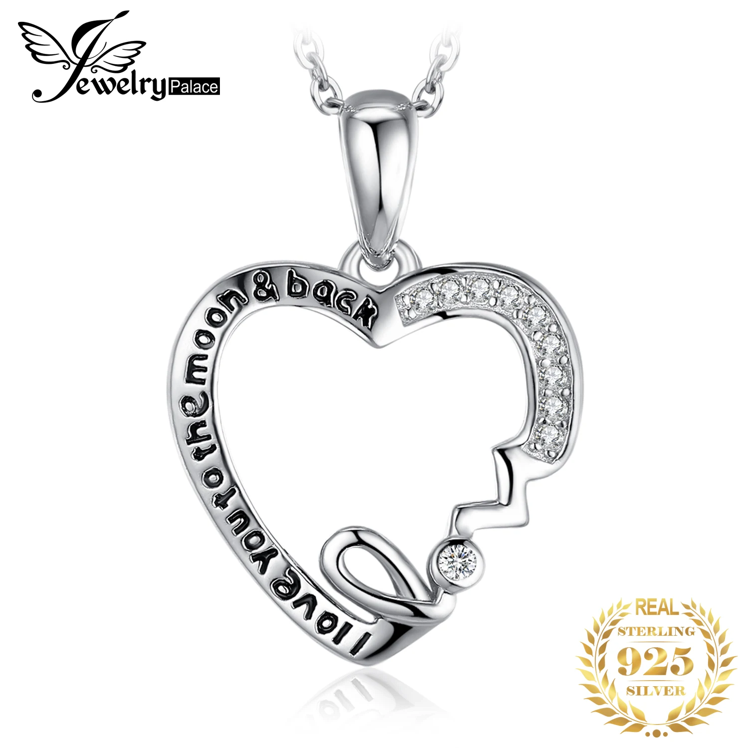 Love You Moon серебряный кулон-Сердце ожерелье 925 Серебряное колье эффектное женское