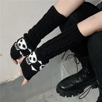 women gothic knitted skull gloves 2021 unisex stretch dark ninja cool elbow length winter arm warmer hipster black long mittens