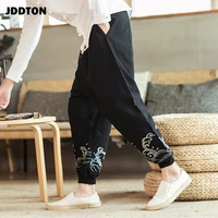 jddton men cotton linen harem pants jogger trousers traditional casual track loose chinese style bloomers fashion trousers je115