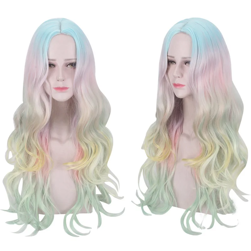 Разноцветные волнистые парики для косплея 75 см женские из синтетических волос