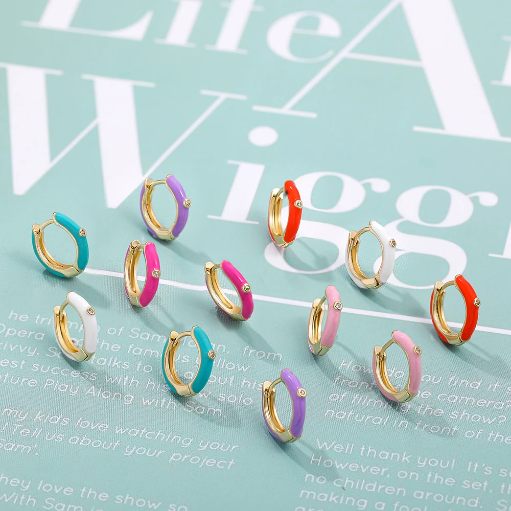 Minimalist Small Colorful Enamel Round Hoop Earrings for Women CZ Zircon Piercing Cartilage Huggie Fashion Jewelry | Украшения и