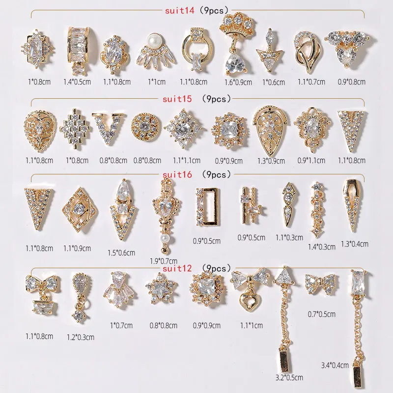 

9pieces 3D metal Zircon diamond Nail art decorations zircon rhinestones nail art jewelry alloy zircon tassel pendant nail acces