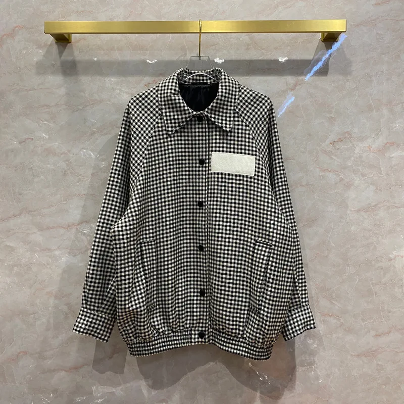 Новое шерстяное пальто в контрастную клетку женская одежда свободная фетровая