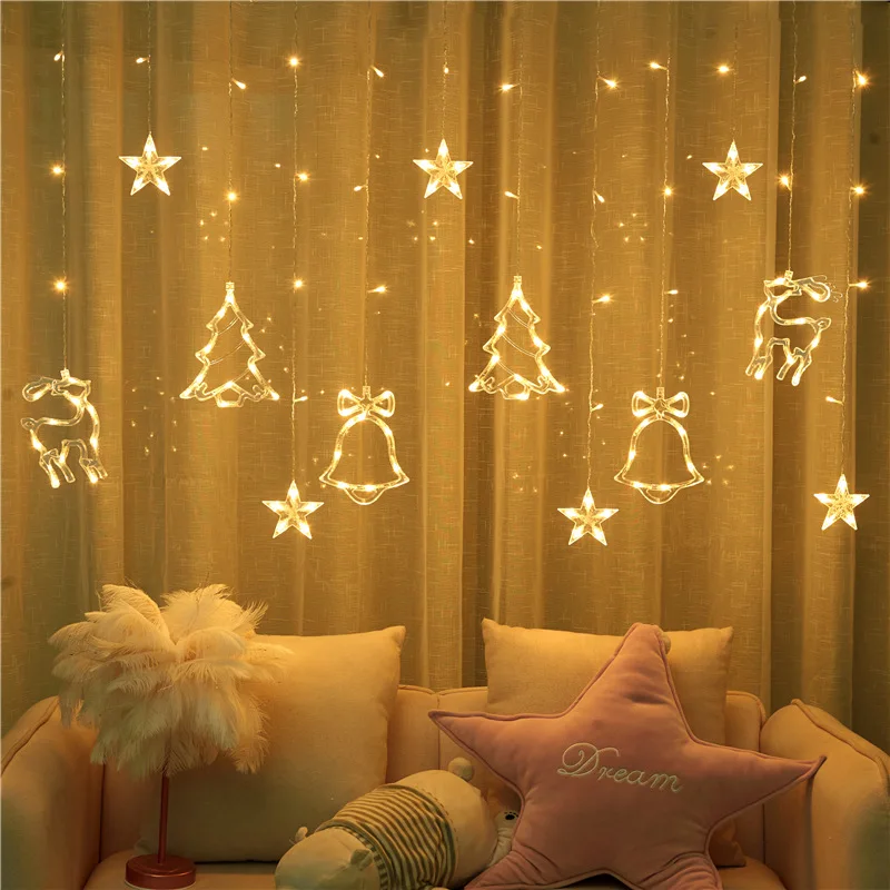 

220V EU LED Christmas Lights Star Lamp Fairy Curtain String Lights Garland For Party Home New Year Wedding Bedroom Decoration