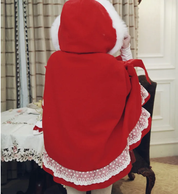 

2 Colors Ladies Autumn Winter Tweed Gothic Shawl Cloak Hooded Cape Lolita Sweet Coat Outwear For Preppy Women