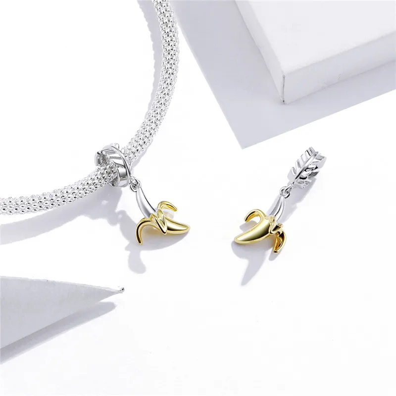 Браслет Fit Europe с тремя сериями фруктов и овощей из 925 стерлингового серебра для женщин, с пендантом из лимона, моркови и банана, для создания украшений.