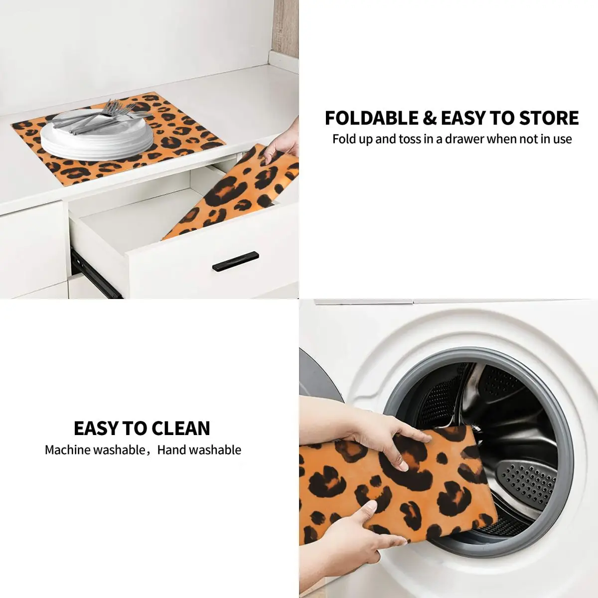 Кухонный коврик для сушки посуды моющаяся впитывающая сушилка с леопардовым