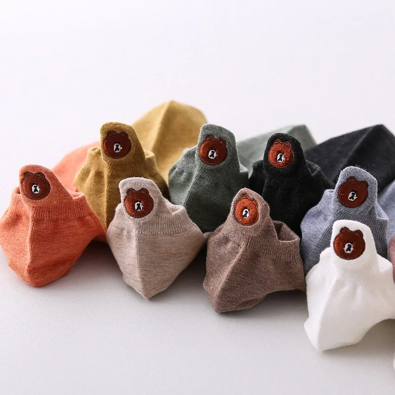 Женские носки Kawaii с вышивкой забавные счастливые модные розовые до щиколотки