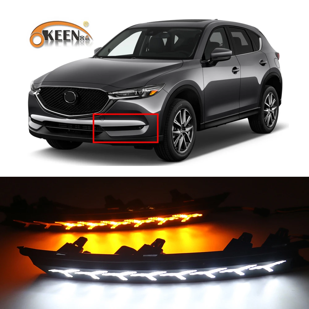 OKEEN 2pcs LED Daytime running lights for Mazda CX-5 CX5 CX8 CX-8 2017 2018 DRL bumper lamp with yellow turn signal light