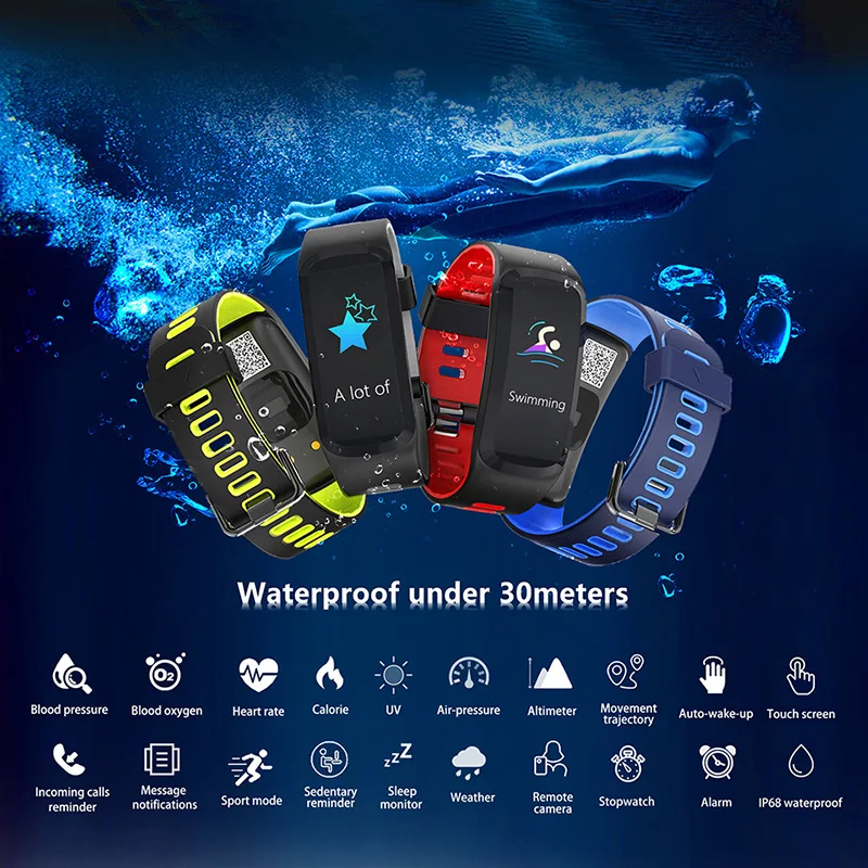 F4 умный Браслет мониторинг кровяного кислорода пульса IP67 сна фитнес трекер умные