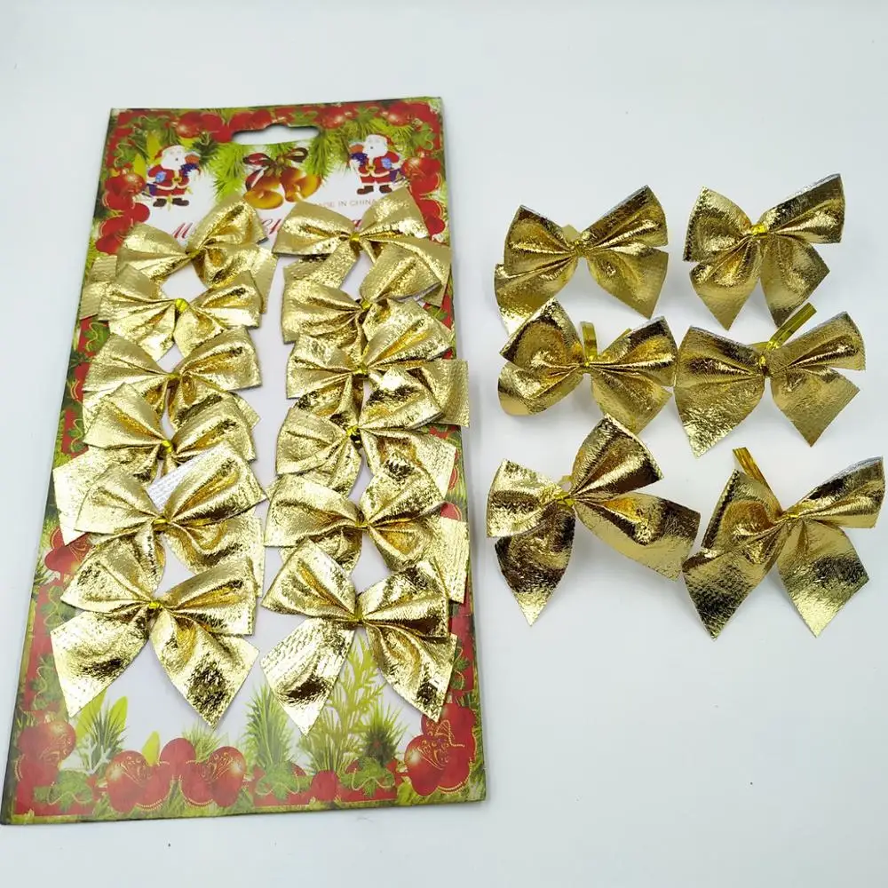 24 шт. Ёлочные банты золото с красным бантом для маленьких девочек рождественские