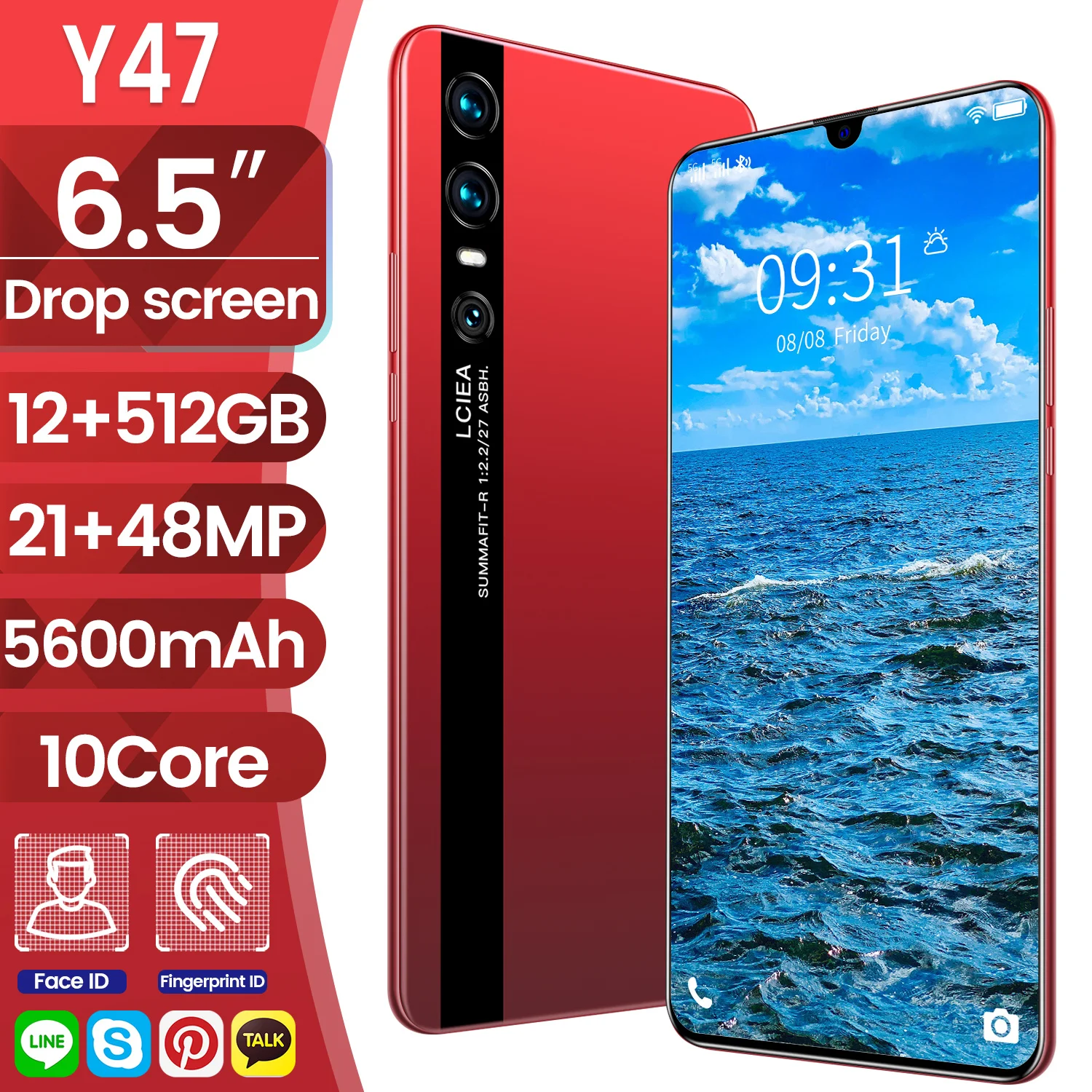 

Y47 New upgrade 12+512GB 6.5-inch Cheap Smartphone LTE 4G 5000mAh 21MP 10 core Android phone Fingerprint unlock Cellphones