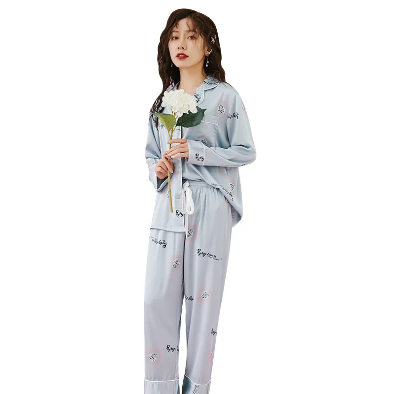 

women women sleepwear new style pajamas female imitation silk printing comfortable two-piece sleepwear