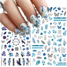 Синие Бабочки, цветы, 3D весенние наклейки, наклейки, хлопковые Цветочные Слайдеры для дизайна ногтей, аксессуары для декора